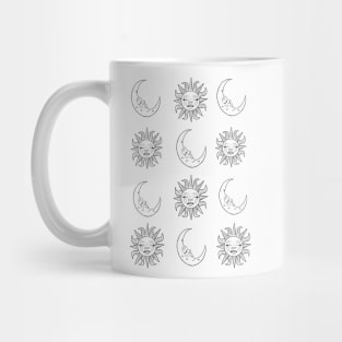 Black and white sun and moon print Mug